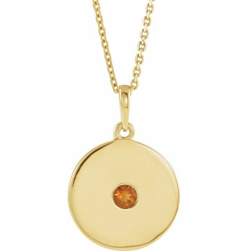 Golden Citrine Necklace in 14 Karat Yellow Gold Citrine Disc 16 inch Necklace