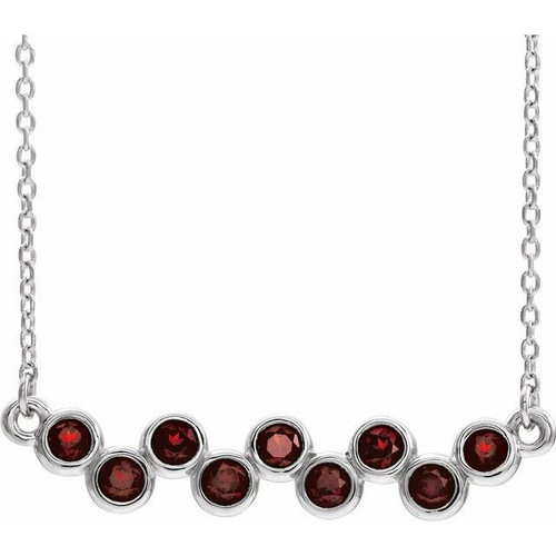 Red Garnet Necklace in Platinum Mozambique Garnet Bezel Set Bar 16 18 inch Necklace