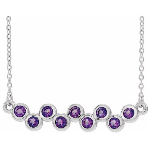 Amethyst Necklace in 14 Karat White Gold Amethyst Bezel Set Bar 16 inch Necklace