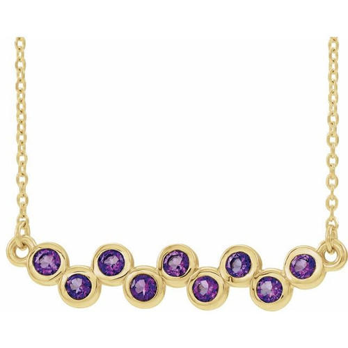 Amethyst Necklace in 14 Karat Yellow Gold Amethyst Bezel Set Bar 16 18 inch Necklace