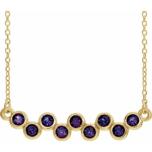 Alexandrite Necklace in 14 Karat Yellow Gold Alexandrite Bezel Set Bar 16 18 inch Necklace