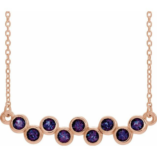 Alexandrite Necklace in 14 Karat Rose Gold Alexandrite Bezel Set Bar 16 18 inch Necklace