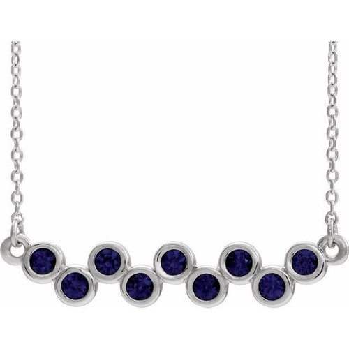 Sapphire Gem in 14 Karat White Gold Sapphire Bezel Set Bar 16 inch Necklace
