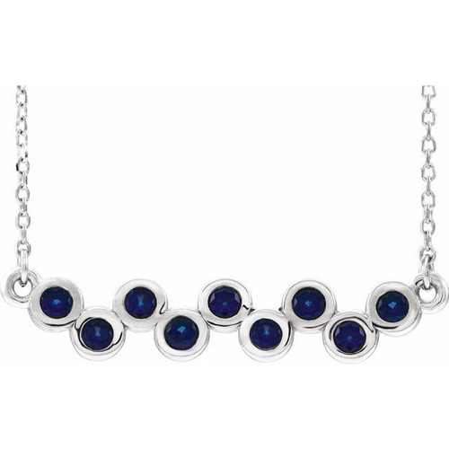 Sapphire Gem in Sterling Silver Sapphire Bezel Set Bar 16 inch Necklace