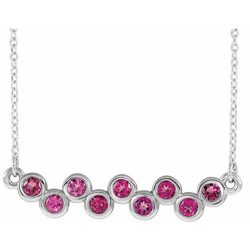 Pink Tourmaline Necklace in 14 Karat White Gold Pink Tourmaline Bezel Set Bar 16 18 inch Necklace