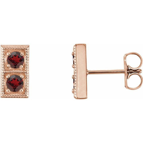 Red Garnet Gems set in 14 Karat Rose Gold Mozambique Garnet Two Stone Earrings