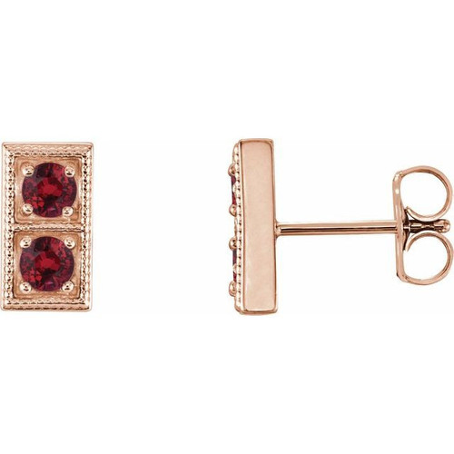 14 Karat Rose Gold Ruby Two Stone Earrings