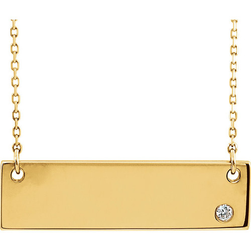 14 Karat Yellow Gold .03 Carat Diamond Bar 18 inch Necklace without Engraving