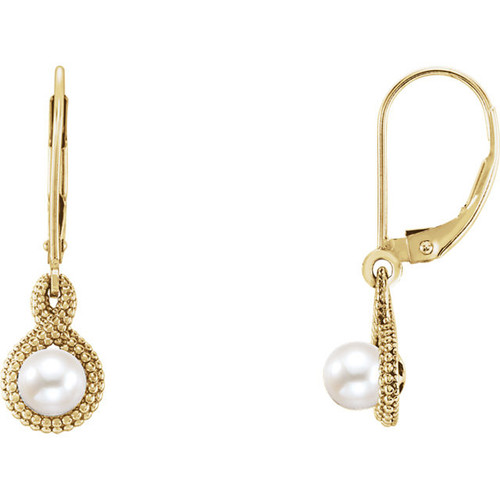14 Karat Yellow Gold Freshwater Pearl Beaded Earrings