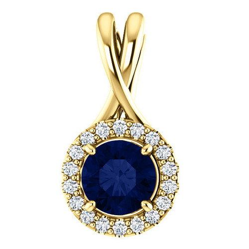 Sapphire Pendant in 14 Karat Yellow Gold Sapphire and 0.10 Carat Diamond Pendant