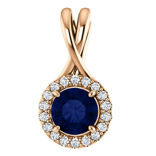 Sapphire Pendant in 14 Karat Rose Gold Sapphire and 0.10 Carat Diamond Pendant
