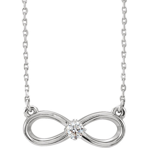 Pleasing 14 Karat White Gold 0.10 Carat Round Genuine Diamond Infinity Inspired Necklace