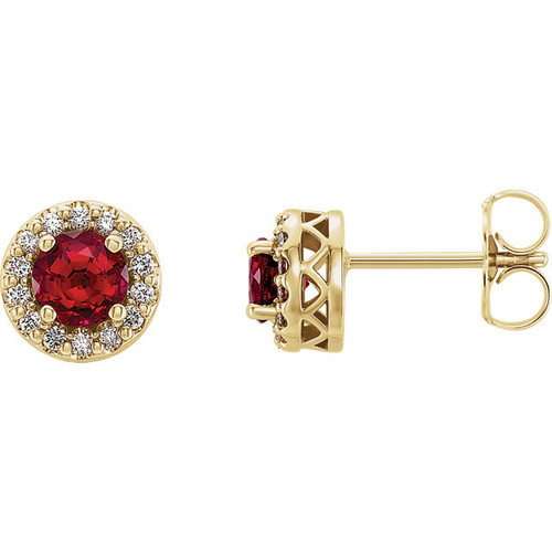 Buy 14 Karat Yellow Gold Lab Created Ruby and .08 Carat Diamond Earrings