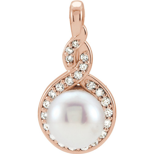 Shop 14 Karat Rose Gold Freshwater Pearl and 0.10 Carat Diamond Pendant