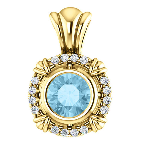 Buy 14 Karat Yellow Gold Aquamarine Gem and .08 Carat Diamond Pendant