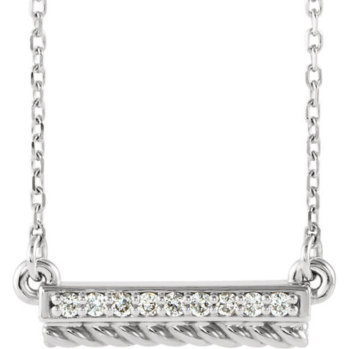 14 Karat White Gold .08 Carat Diamond Rope Bar 16 inch Necklace