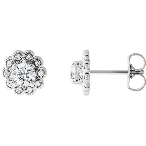 Genuine Platinum 0.60 Carat Diamond Halo Style Earrings
