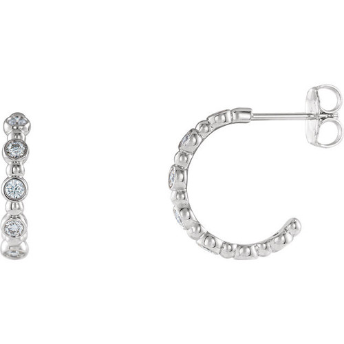 14 Karat White Gold 0.20 Carat Diamond Beaded Hoop Earrings