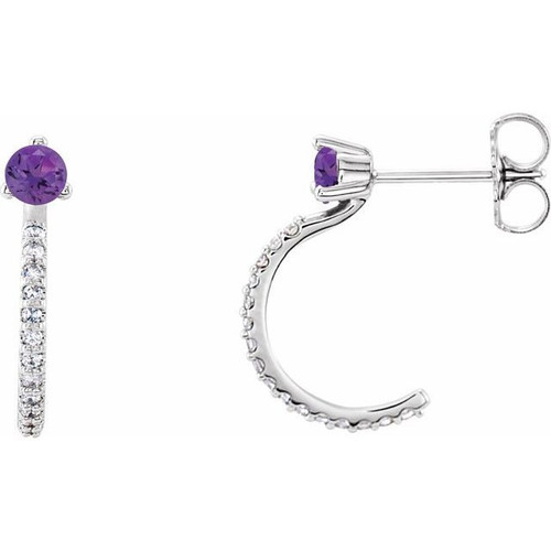 Platinum Amethyst and 0.16 Carat Diamond Hoop Earrings