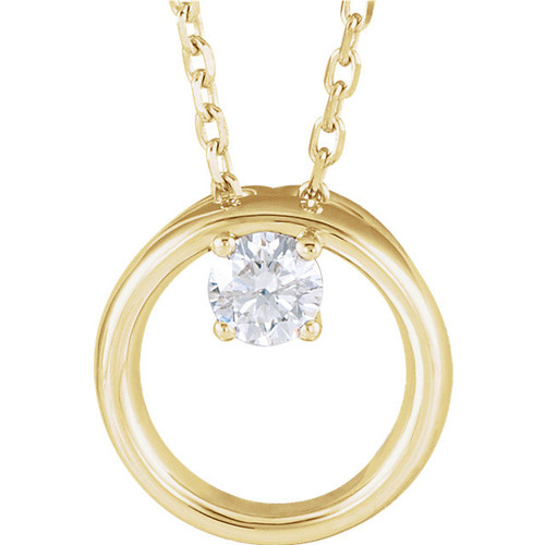 Genuine Diamond Necklace in 14 Karat Yellow Gold 0.10 Carat Diamond Circle 16 inch Necklace