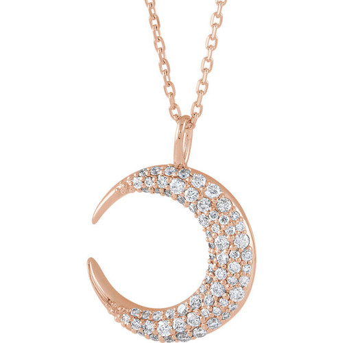 Genuine  14 Karat Rose Gold 0.33 Carat Diamond Crescent Moon 16 inch Necklace