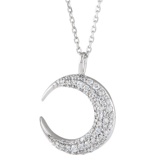 Genuine Platinum 0.33 Carat Diamond Crescent Moon 16 inch Necklace