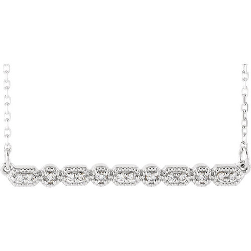 14 Karat White Gold 0.10 Carat Diamond Milgrain Bar 16 inch Necklace