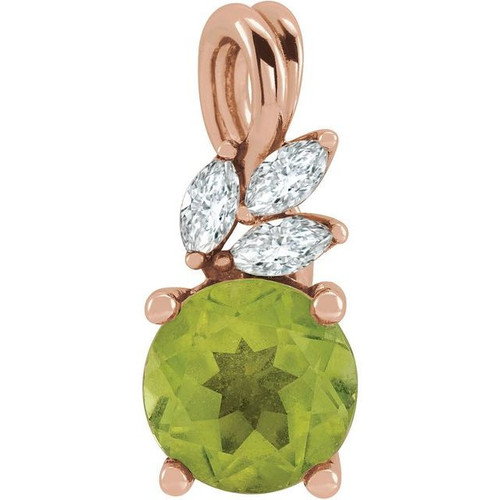 14 Karat Rose Gold Peridot and 0.10 Carat Diamond Pendant