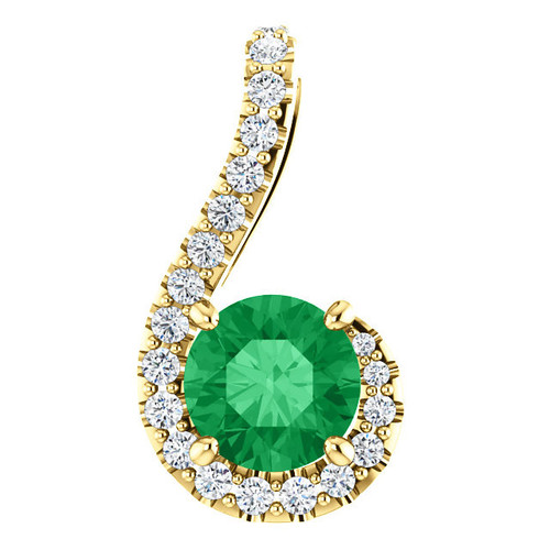 14 Karat Yellow Gold Emerald and 00.17 Carat Diamond Pendant