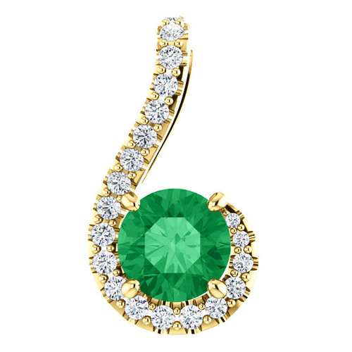Shop 14 Karat Yellow Gold Emerald & 0.17 Carat Diamond Pendant