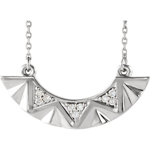 Platinum .08 Carat Diamond Curved Bar 16 inch Necklace