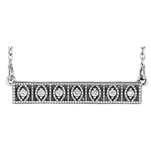 14 Karat White Gold .06 Carat Diamond Milgrain Bar 16 inch Necklace