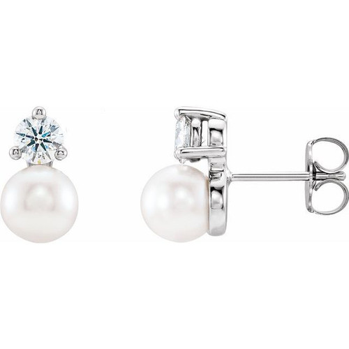 14 Karat White Gold Freshwater Cultured Pearl and 0.50 Carat Diamond Earrings