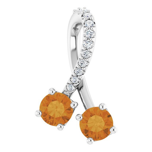 Golden Citrine Pendant in Platinum Citrine and .05 Carat Diamond Pendant