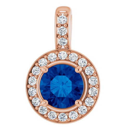 14 Karat Rose Gold Sapphire and 0.20 Carat Diamond Pendant