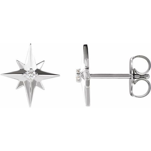 14 Karat White Gold .03 Carat Diamond Star Earrings