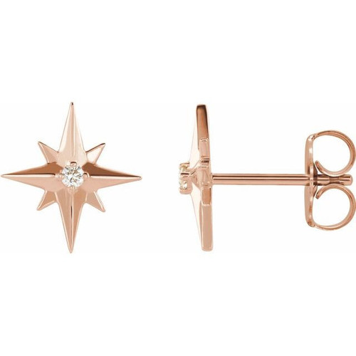 14 Karat Rose Gold .03 Carat Diamond Star Earrings
