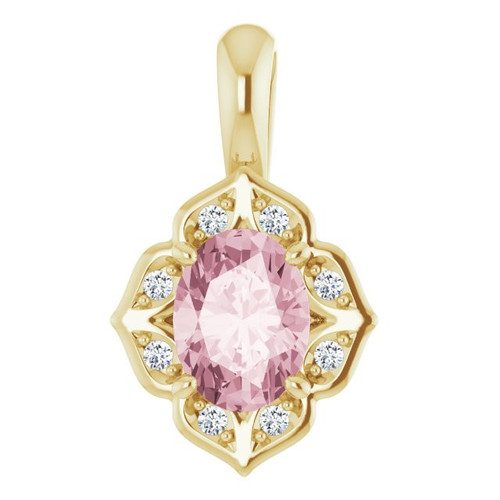 14 Karat Yellow Gold Morganite and .07 Carat Diamond Pendant