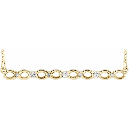 14 Karat Yellow Gold .08 Carat Diamond Infinity Inspired Bar 16 inch Necklace