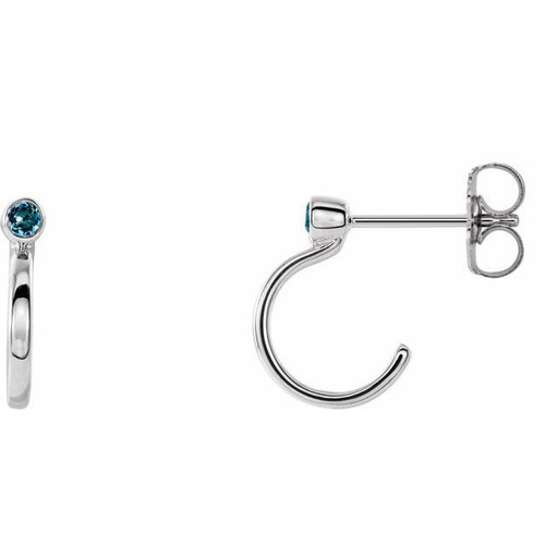 Platinum 2.5 mm Round Aquamarine Bezel Set Hoop Earrings