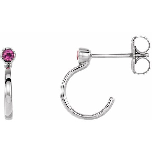 Platinum 3 mm Round Ruby Bezel Set Hoop Earrings