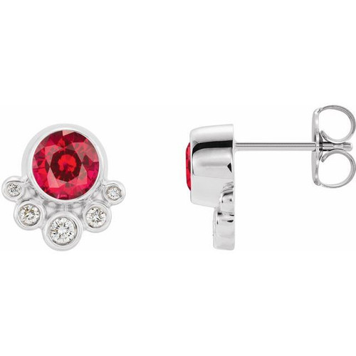 Sterling Silver Created Ruby and 0.12 Carat Diamond Earrings