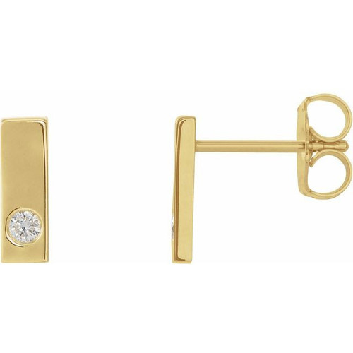 14 Karat Yellow Gold .06 Carat Diamond Bar Earrings