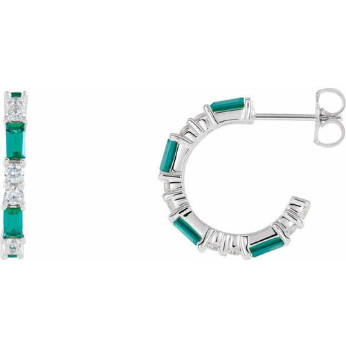 Sterling Silver Lab Created Emerald and 0.50 Carat Diamond Earrings