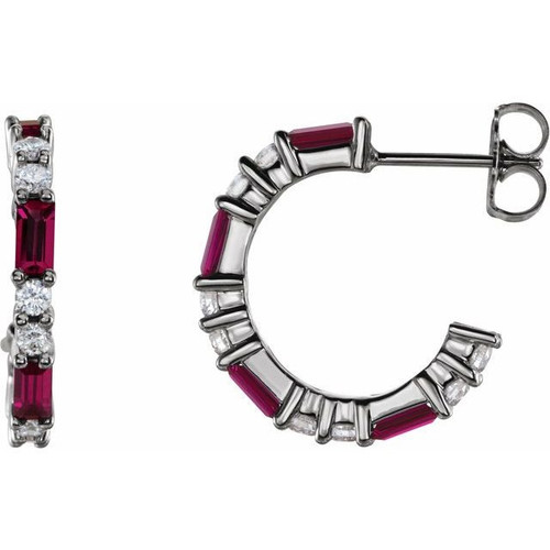 Platinum Ruby and 0.50 Carat Diamond Earrings