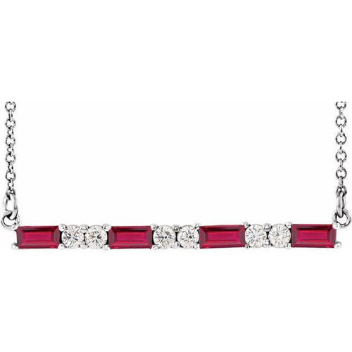 Ruby Necklace in 14 Karat White Gold Ruby and 0.20 Carat Diamond Bar 16 inch Necklace