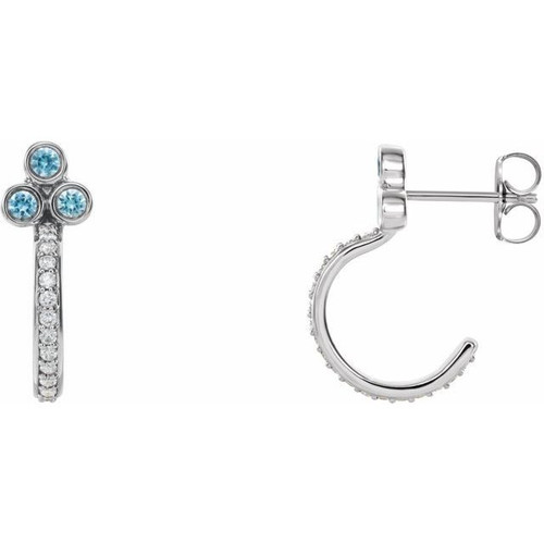 Sterling Silver Genuine Blue Zircon and 0.25 Carat Diamond J Hoop Earrings
