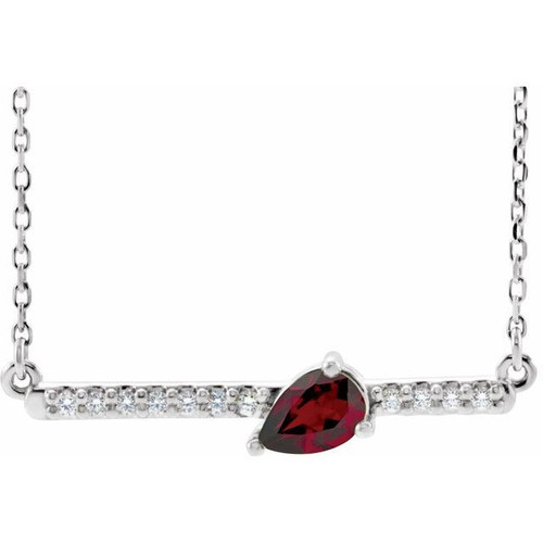 Red Garnet Necklace in Sterling Silver Mozambique Garnet and 0.10 Carat Diamond 16 inch Necklace