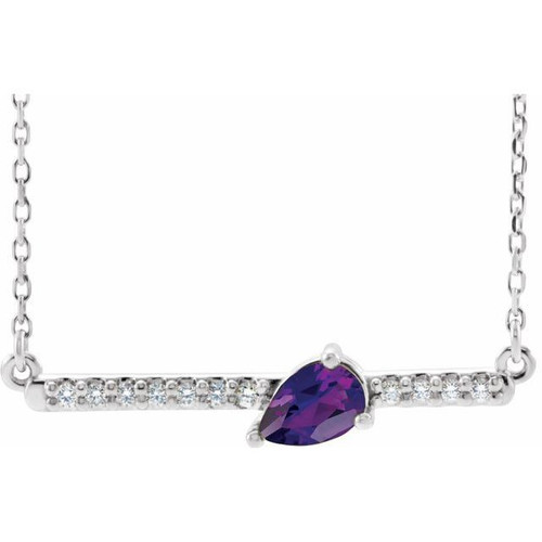 Amethyst Necklace in Platinum Amethyst and 0.10 Carat Diamond 16 inch Necklace