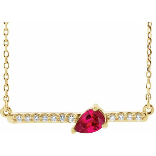 Ruby Necklace in 14 Karat Yellow Gold Ruby and 0.10 Carat Diamond 16 inch Necklace